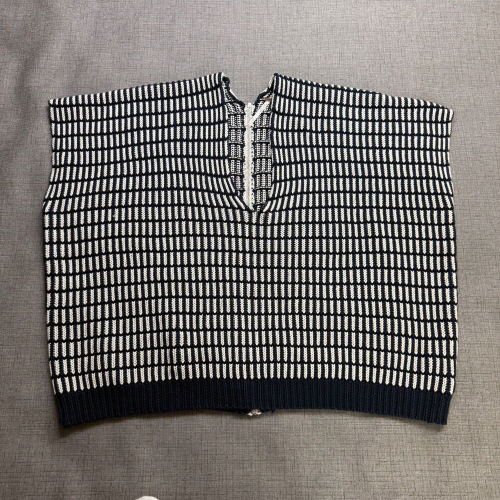 Free People Sweater Women’s S Blue White Knit Sleeveless Zip Back Oversized